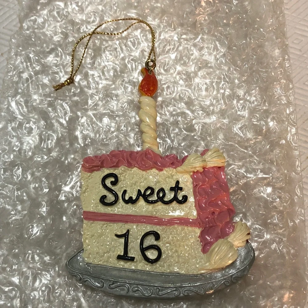 Sweet 16 Cake Ornament with Candle- ceramic- blank back.